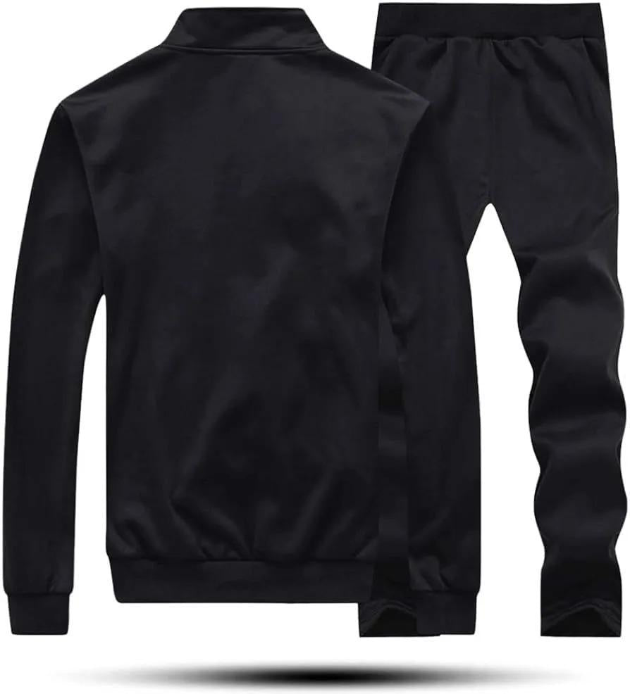 Men's Fleece Track Suit -2 Pcs - Black - Plain Collar Desing