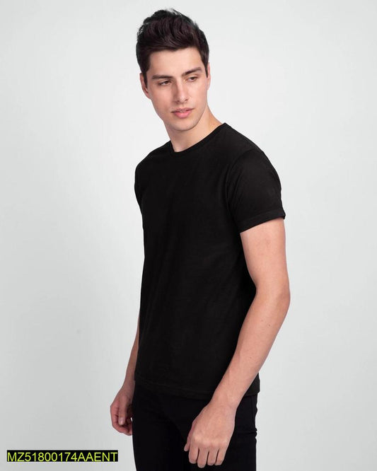 1 Pcs Men's Stitched Round Neck T-Shirt, Black
