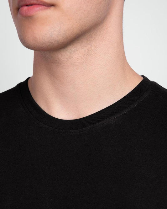 1 Pcs Men's Stitched Round Neck T-Shirt, Black