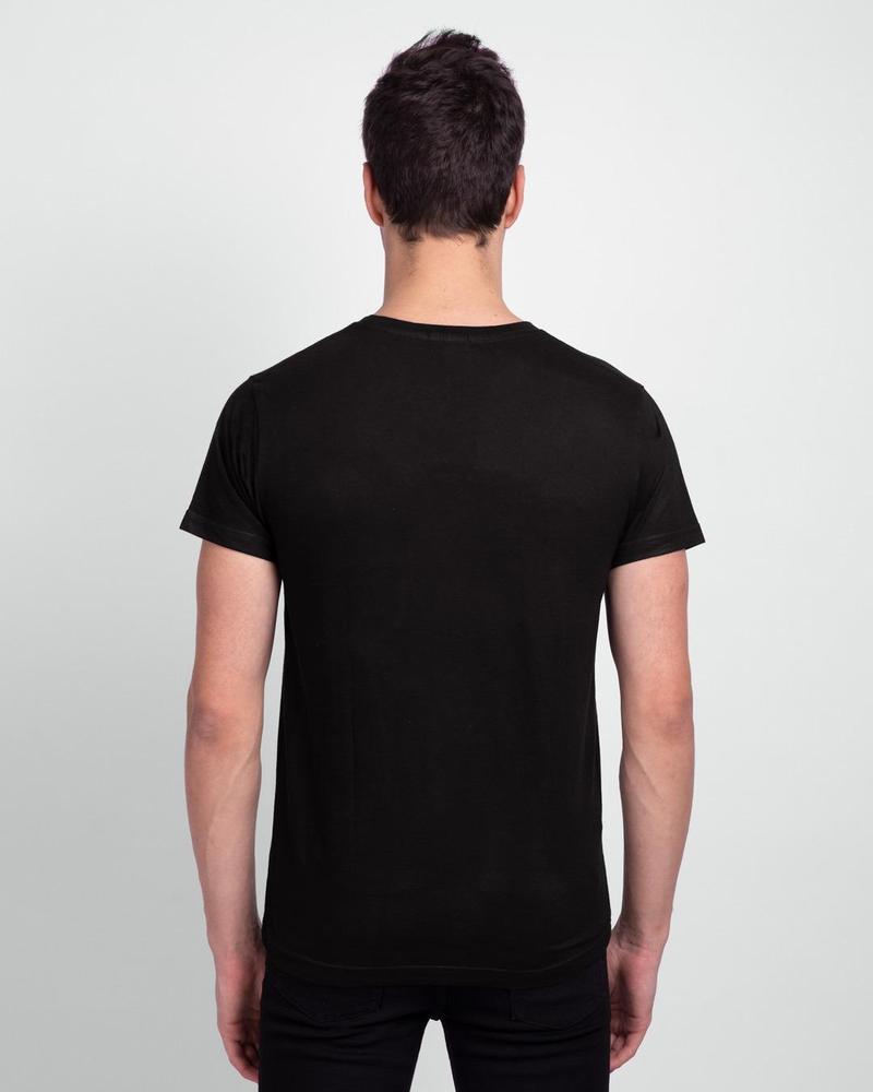 1 Pcs Men's Stitched Round Neck T-Shirt, Black