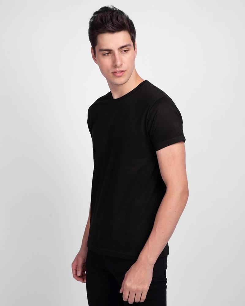 1 Pcs Men's Stitched Round Neck T-Shirt, Black