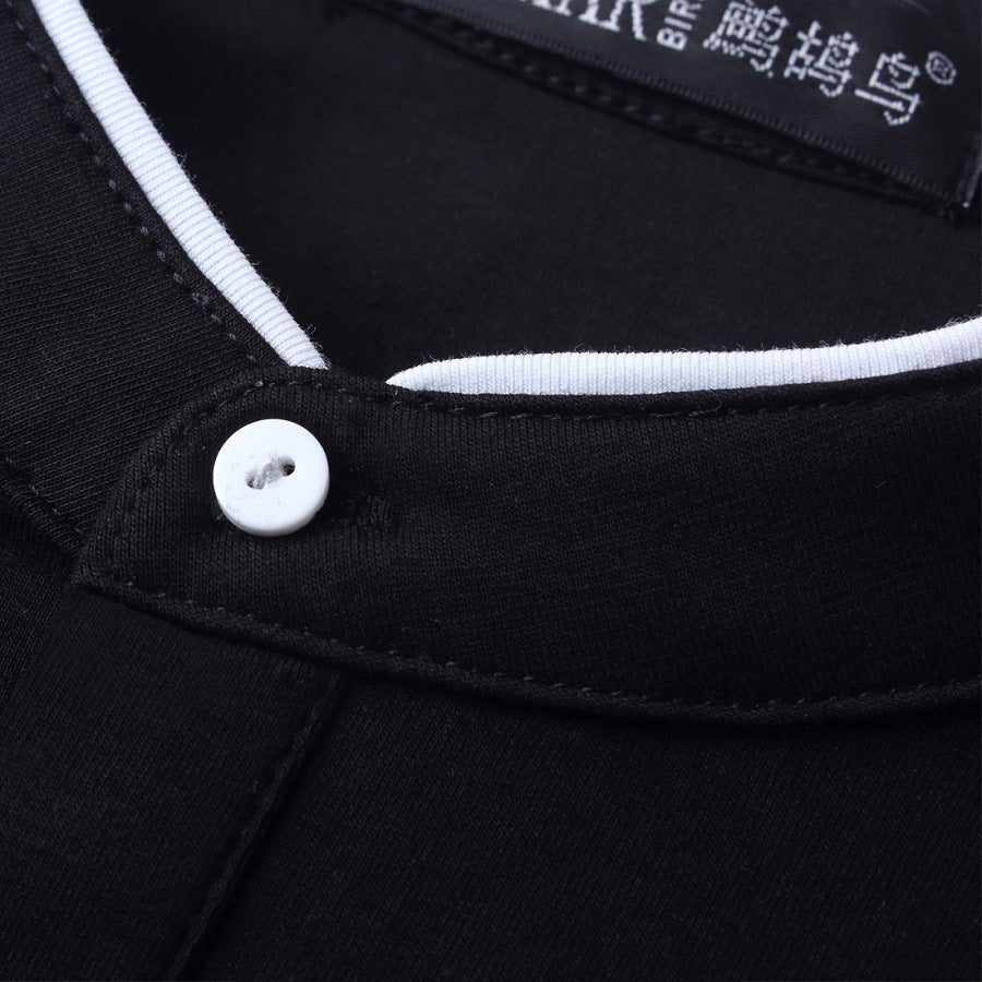 [Spot] Cotton Men's stand collar long sleeve T-shirt Korean fashion men's long sleeve T-shirt