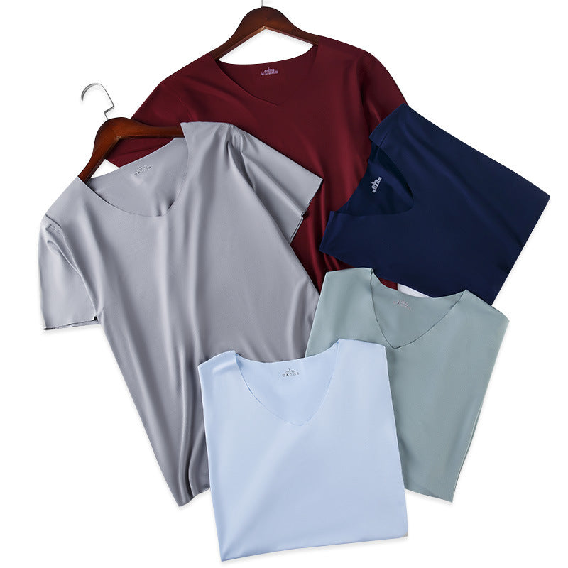 MEN'S Ice Silk Seamless Short-Sleeved T-Shirt Men's Thin Summer Slim Half-Sleeved Men's T-Shirt Slim Bottoming Wholesale